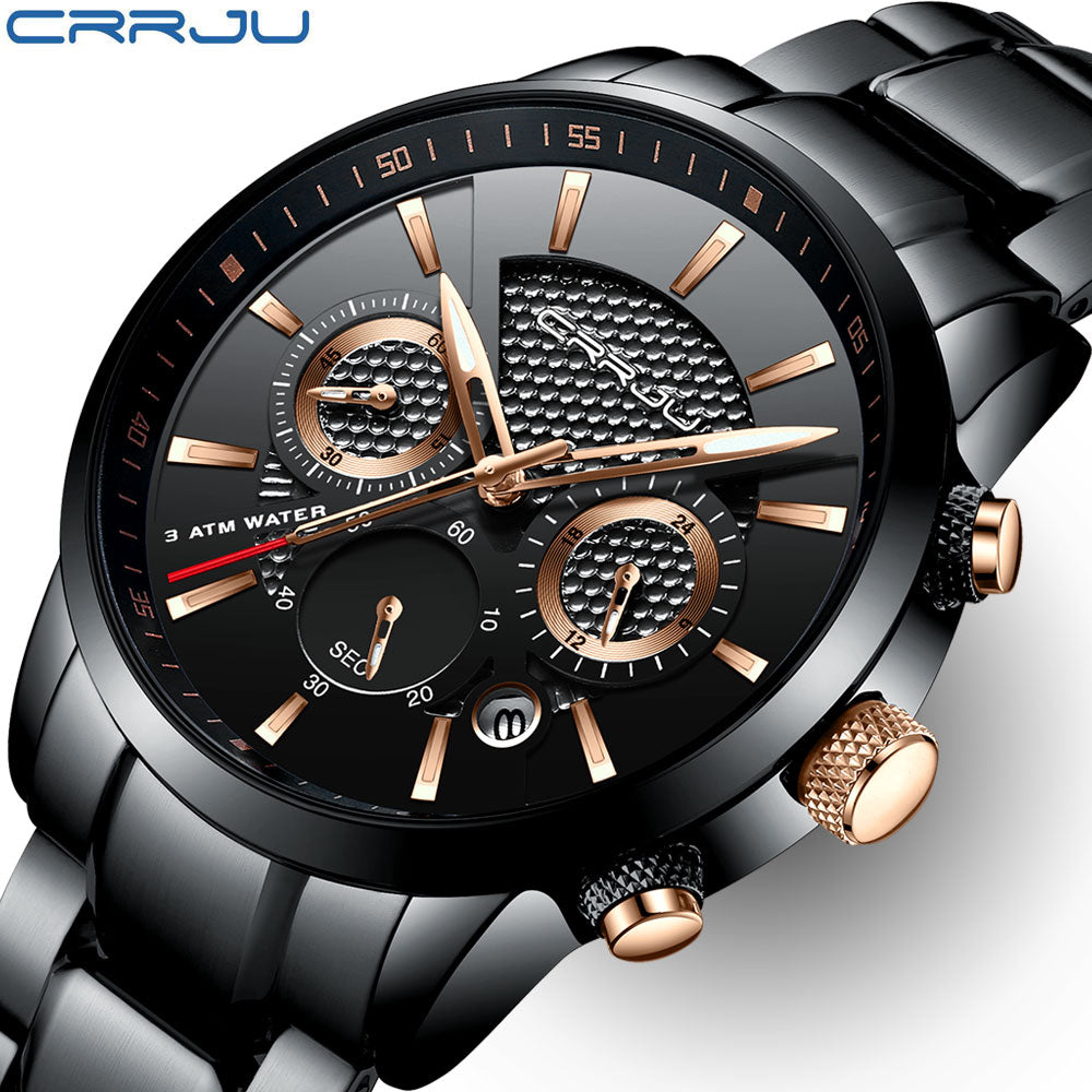 CRRJU Waterproof Luxury Chronograph Steel Watch