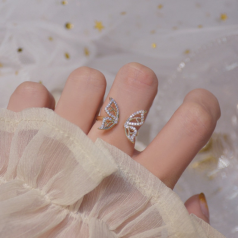 Adjustable Butterfly Ring - Delicate Wing Design