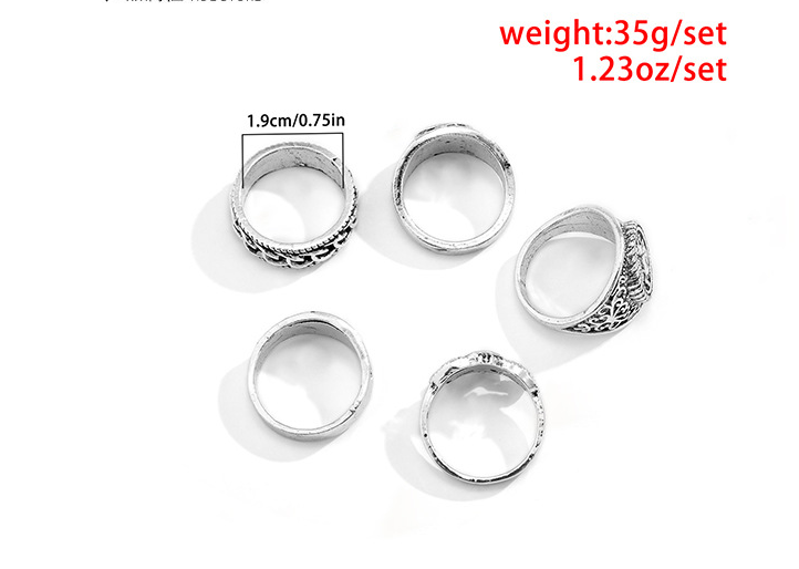 Men's 5pc Retro Trendy Totem Geometric Rings