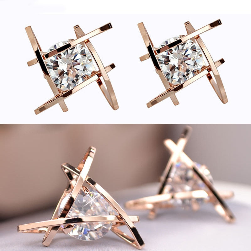 Geometric Hollow Square Zircon Earrings For Women