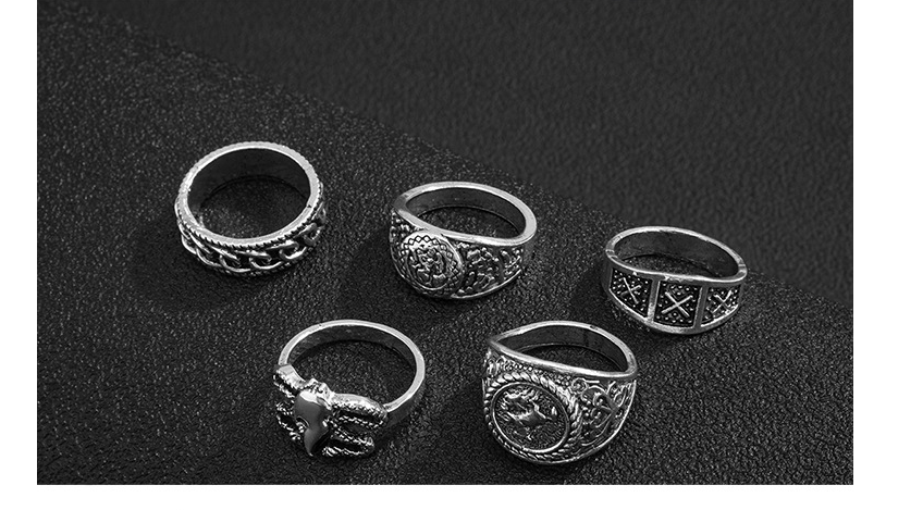 Men's 5pc Retro Trendy Totem Geometric Rings