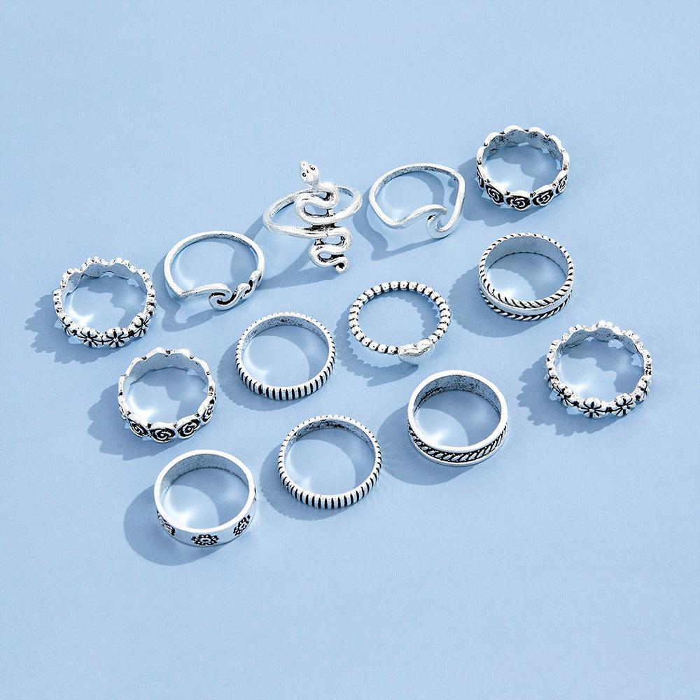 13 Pcs Snake Flower Love Geometric Rings