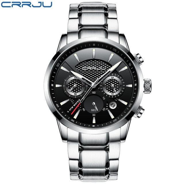 CRRJU Waterproof Luxury Chronograph Steel Watch