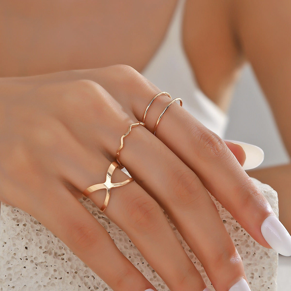 3pcs Minimalist X-shaped Cross Opening Ring