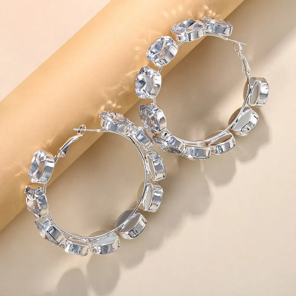 Exaggerate Rhinestone Hoop Earrings For Women