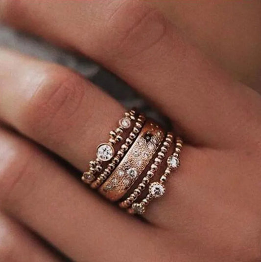 5PCS Rose Gold Rhinestone Crystal Rings for Women