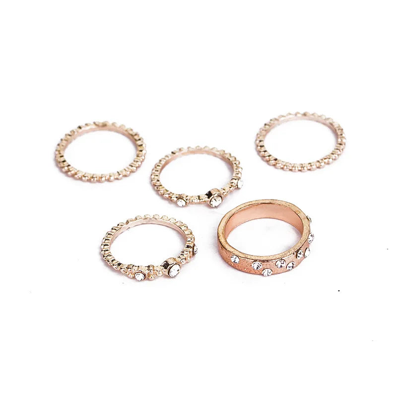 5PCS Rose Gold Rhinestone Crystal Rings for Women