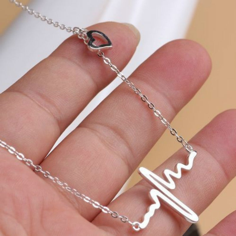 Simple Wave Heart Beat Necklace For Women