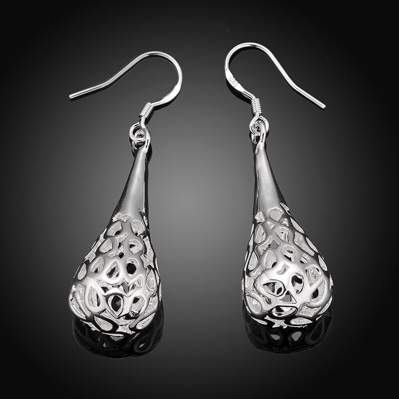 925 Silver Hollow Teardrop Earrings for Women