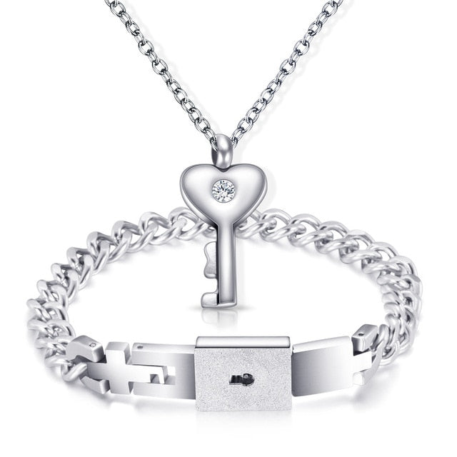 Couples Stainless Steel Love Heart Lock Set