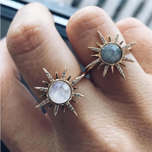 Retro Simple Sun Moonstone Ring for Women - Handmade Sterling Silver Jewelry