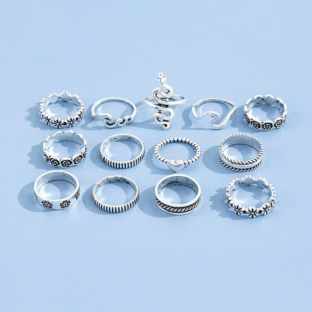 13 Pcs Snake Flower Love Geometric Rings