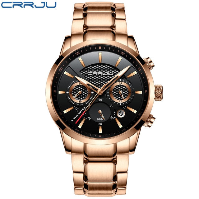 CRRJU Waterproof Luxury Chronograph Steel Watch