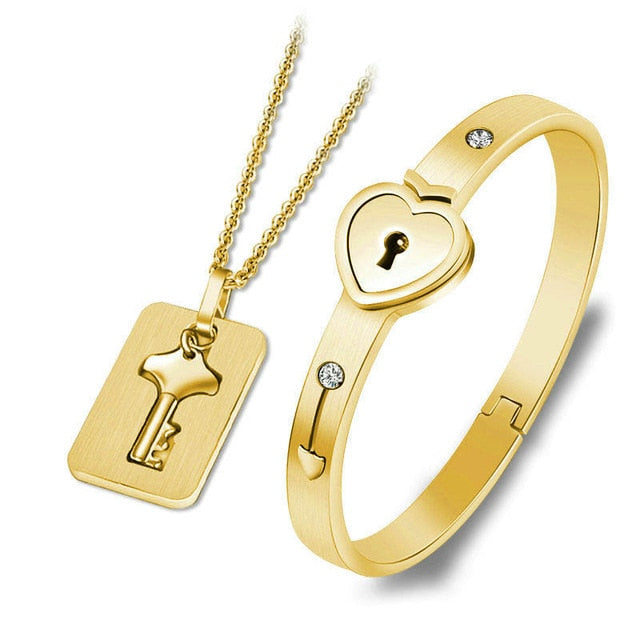 Couples Stainless Steel Love Heart Lock Set