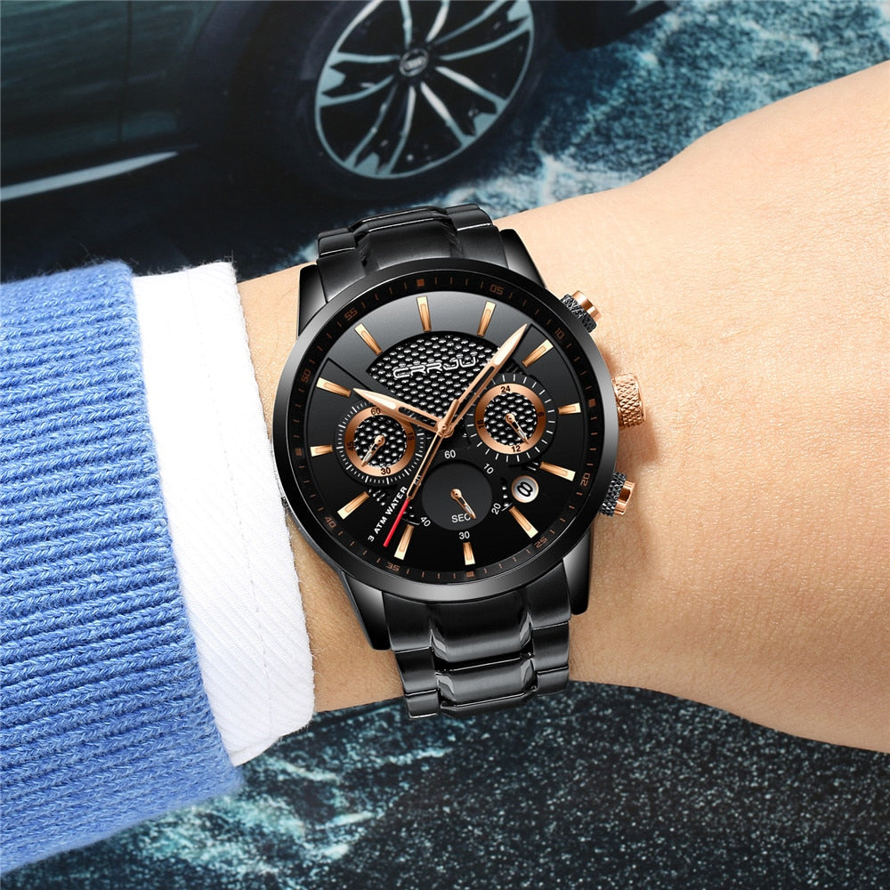 CRRJU Waterproof Luxury Chronograph Steel Watch