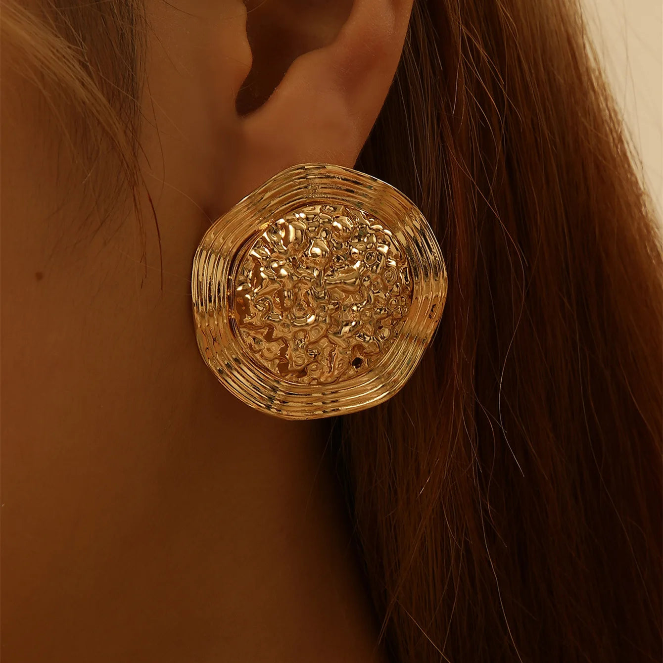 Simple Retro Geometric Circle Floral Metal Earrings