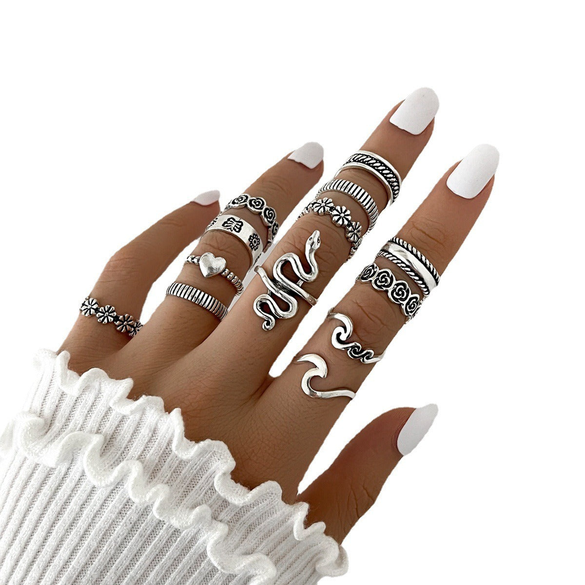 13 Pcs Snake Flower Love Geometric Rings