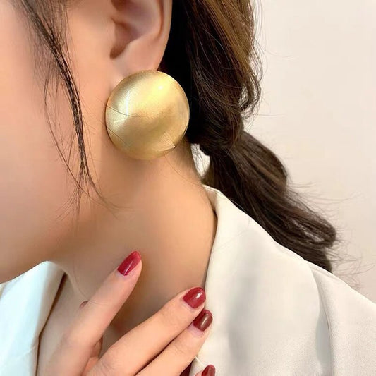 Hemispherical Brushed Gold Metal Large Stud Earrings