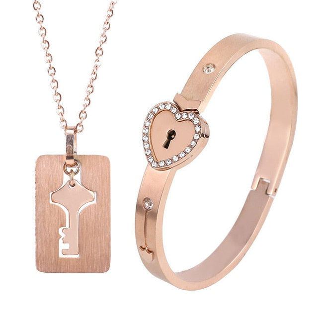 Couples Stainless Steel Love Heart Lock Set