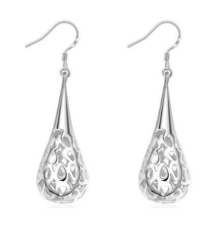 925 Silver Hollow Teardrop Earrings for Women