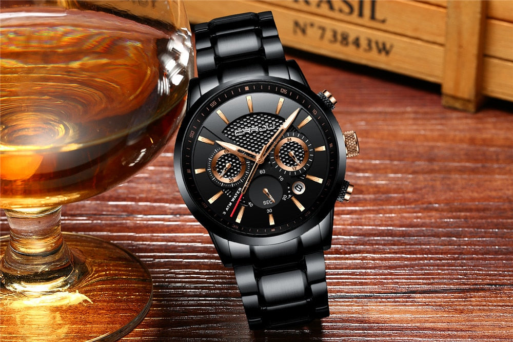 CRRJU Waterproof Luxury Chronograph Steel Watch