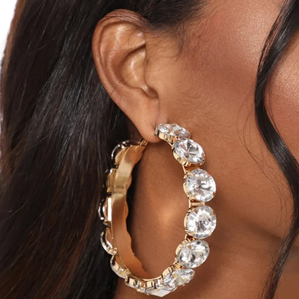 Exaggerate Rhinestone Hoop Earrings For Women