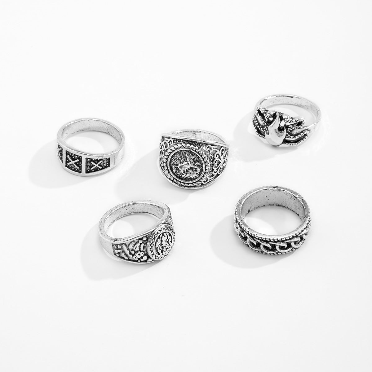 Men's 5pc Retro Trendy Totem Geometric Rings