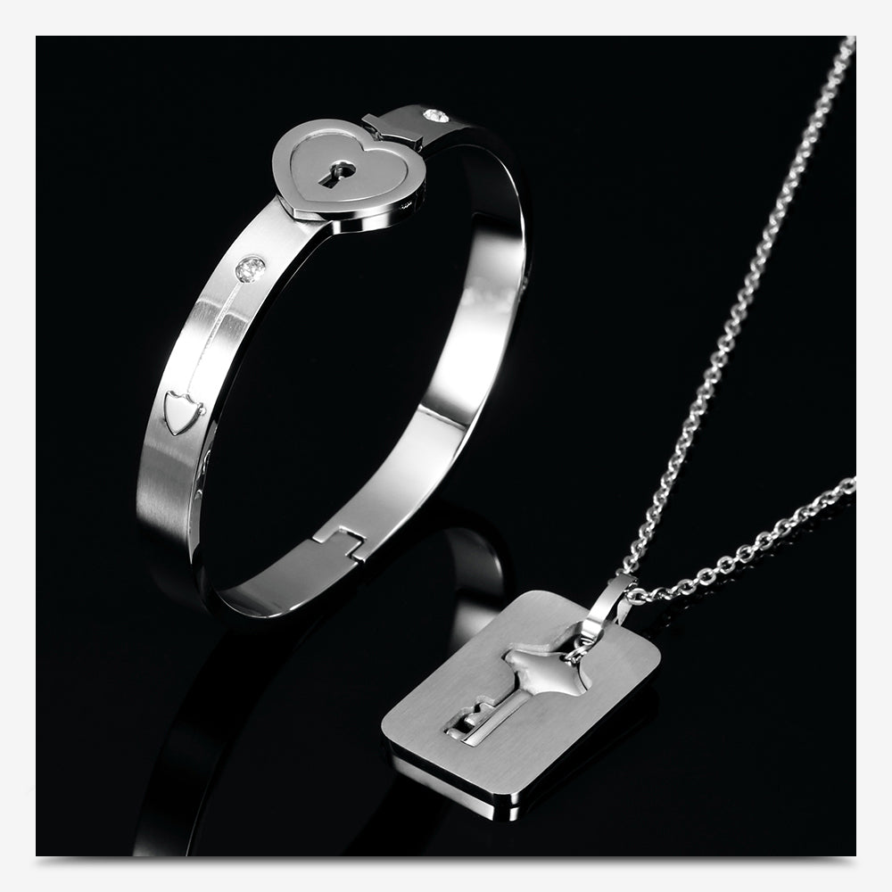 Couples Stainless Steel Love Heart Lock Set