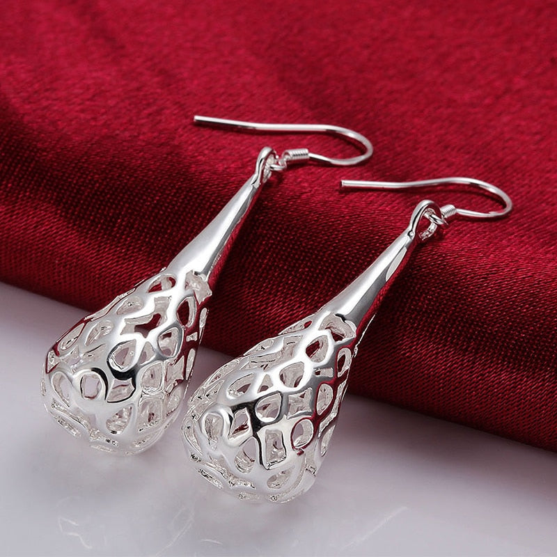 925 Silver Hollow Teardrop Earrings for Women