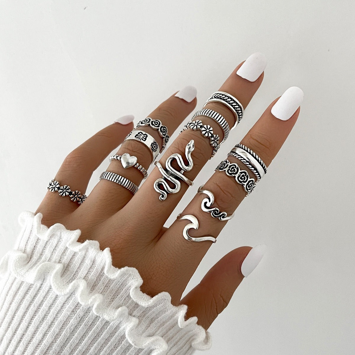 13 Pcs Snake Flower Love Geometric Rings