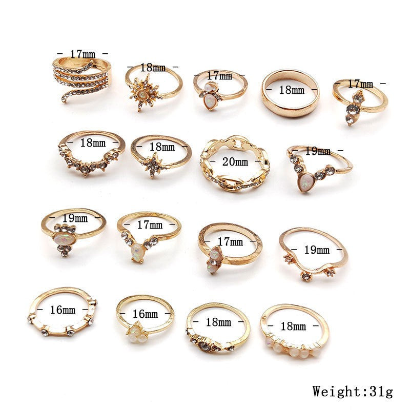 17pc New Bohemian Style Rings