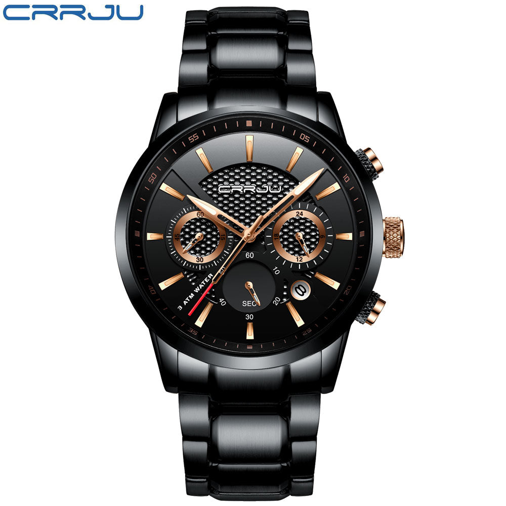 CRRJU Waterproof Luxury Chronograph Steel Watch