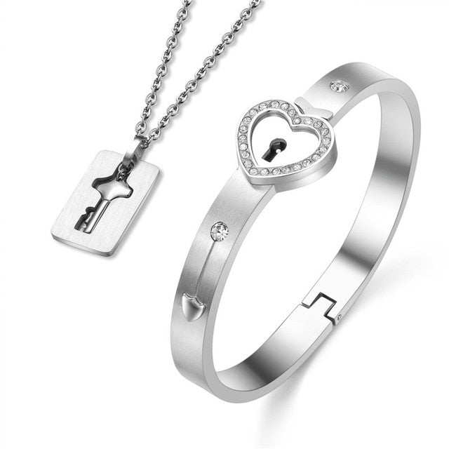 Couples Stainless Steel Love Heart Lock Set