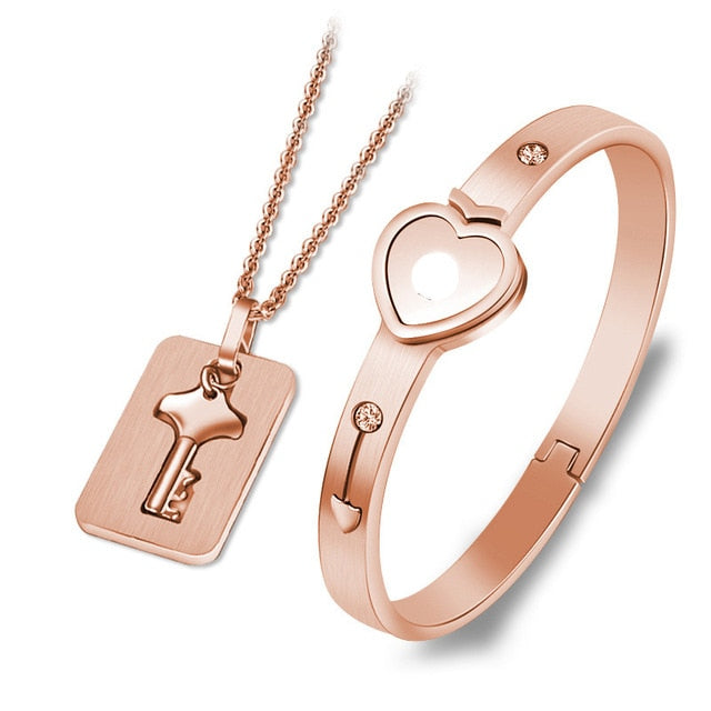 Couples Stainless Steel Love Heart Lock Set