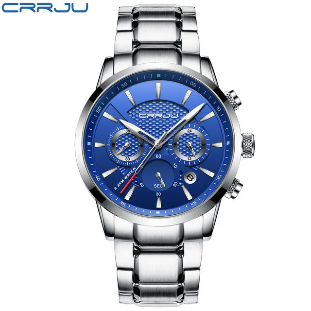 CRRJU Waterproof Luxury Chronograph Steel Watch