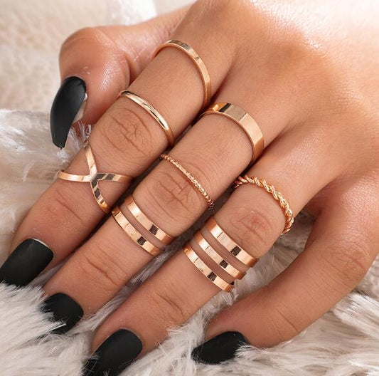 8pcs Round Hollow Geometric Rings for Women