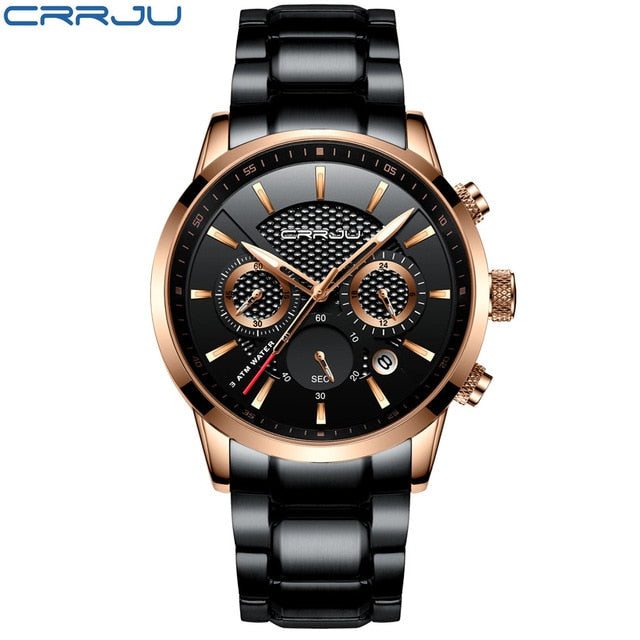 CRRJU Waterproof Luxury Chronograph Steel Watch