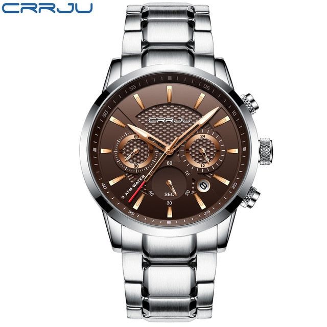 CRRJU Waterproof Luxury Chronograph Steel Watch