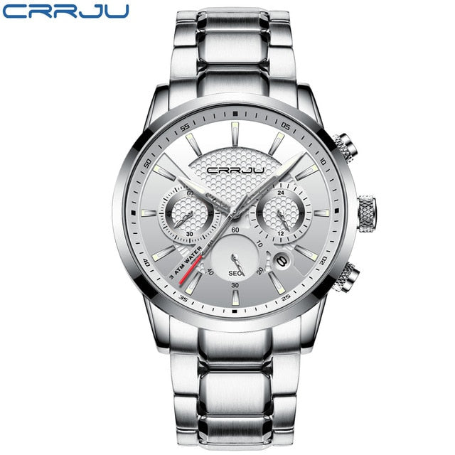 CRRJU Waterproof Luxury Chronograph Steel Watch