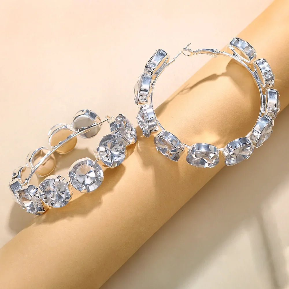 Exaggerate Rhinestone Hoop Earrings For Women