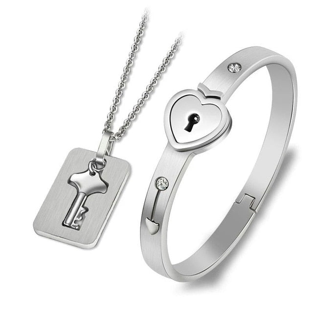 Couples Stainless Steel Love Heart Lock Set