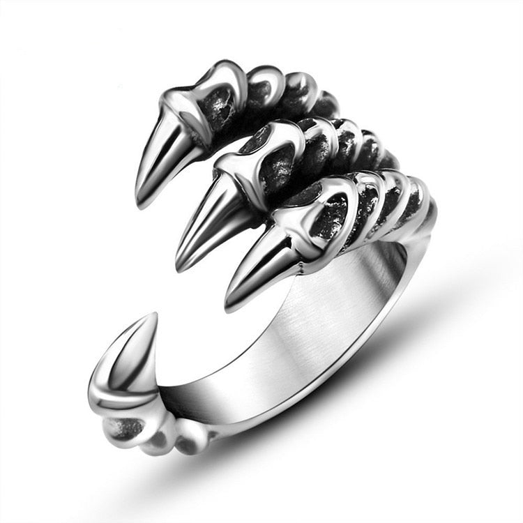 Punk Rock 316L Stainless Steel Silver Dragon Claw Ring