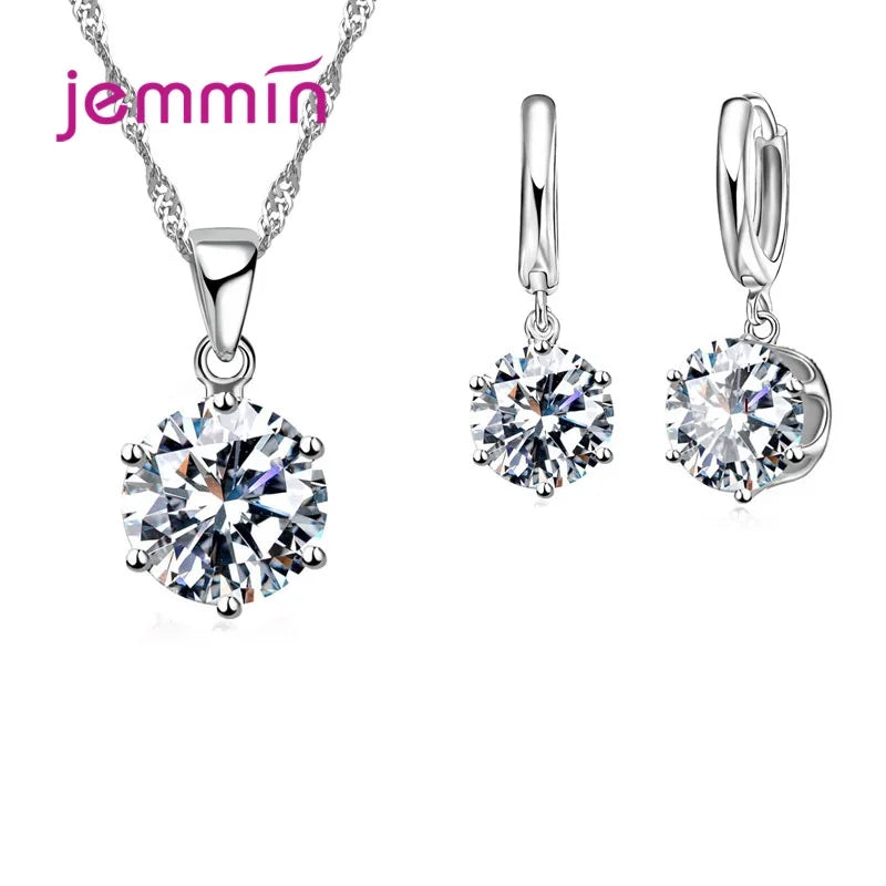 925 Sterling Silver Rhinestone Pendant Jewelry Set