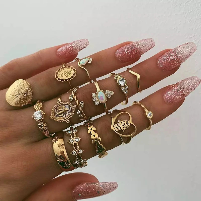 15 Pcs Boho Virgin Mary Gold Rings For Women