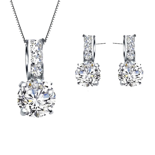 925 Sterling Silver Rhinestone Pendant Jewelry Set