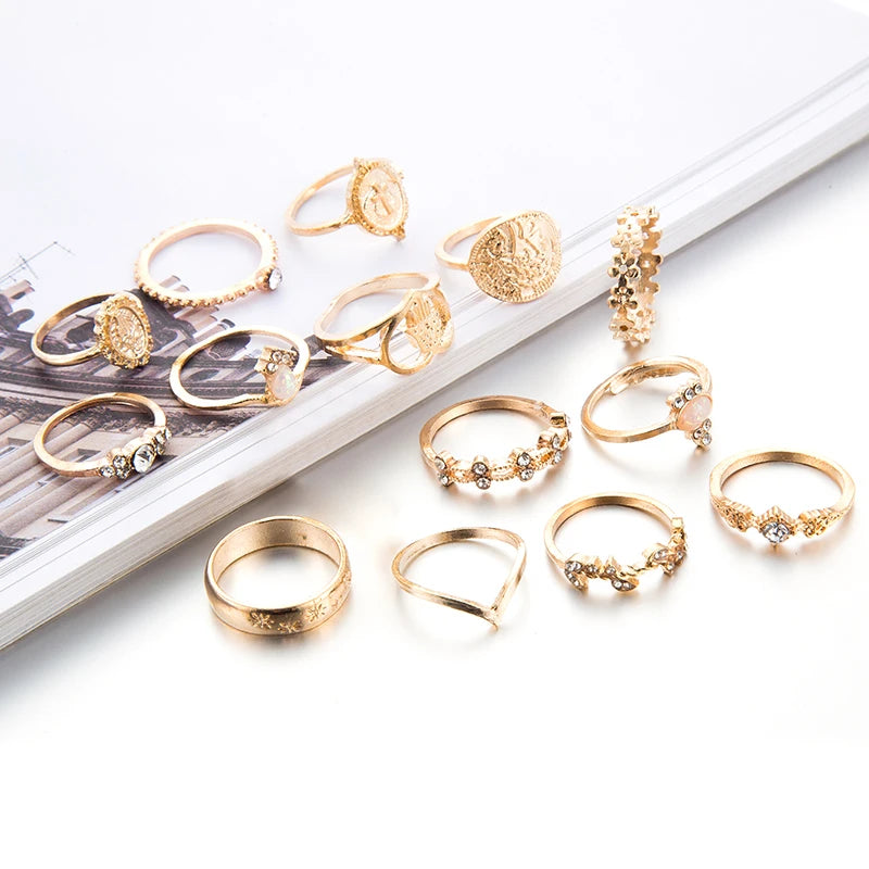 15 Pcs Boho Virgin Mary Gold Rings For Women