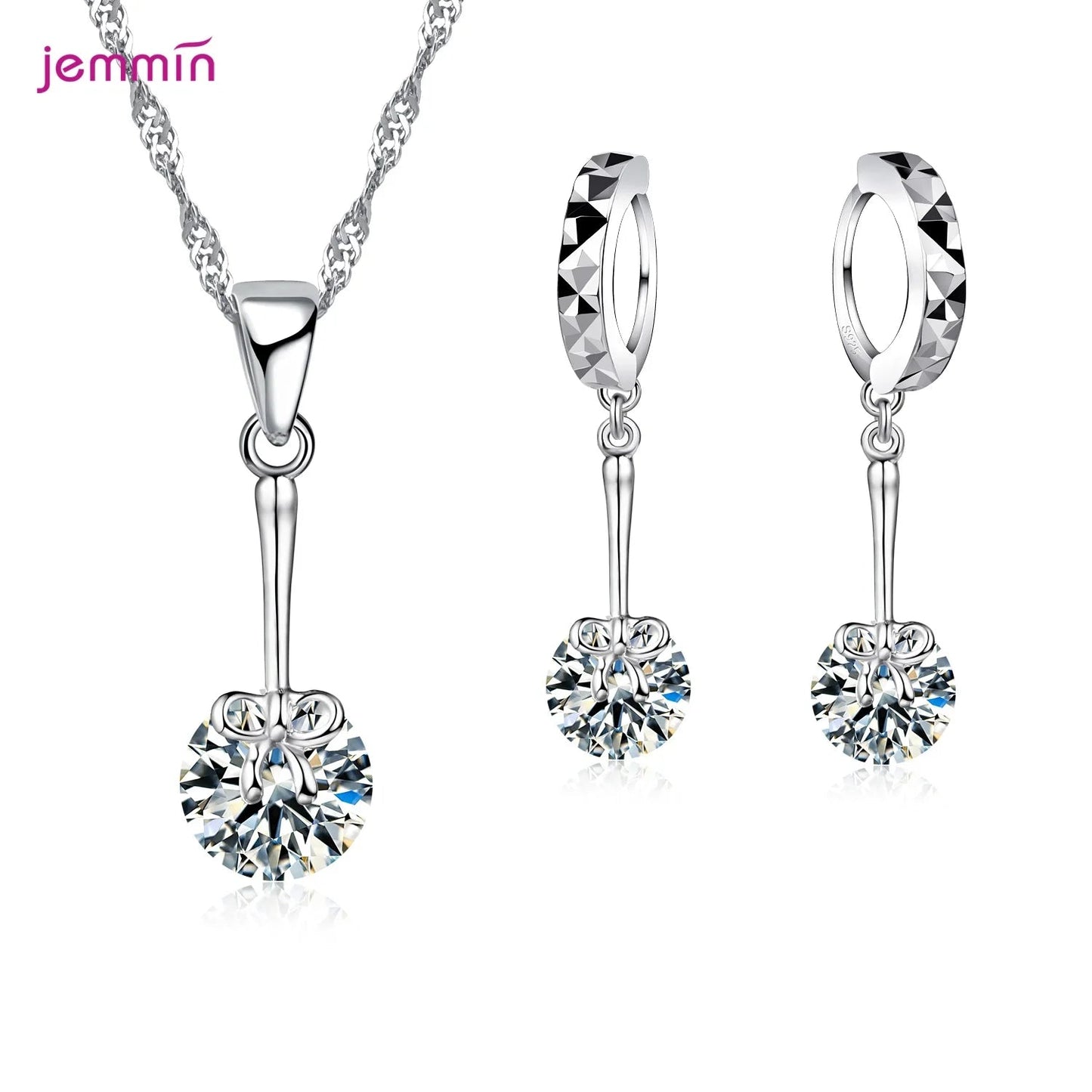 925 Sterling Silver Rhinestone Pendant Jewelry Set