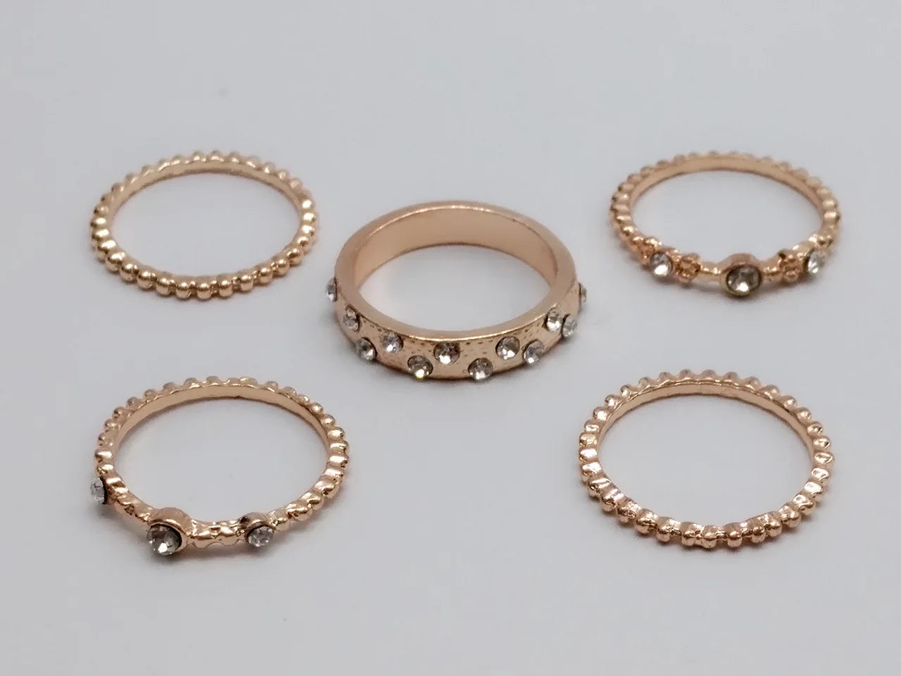 5PCS Rose Gold Rhinestone Crystal Rings for Women