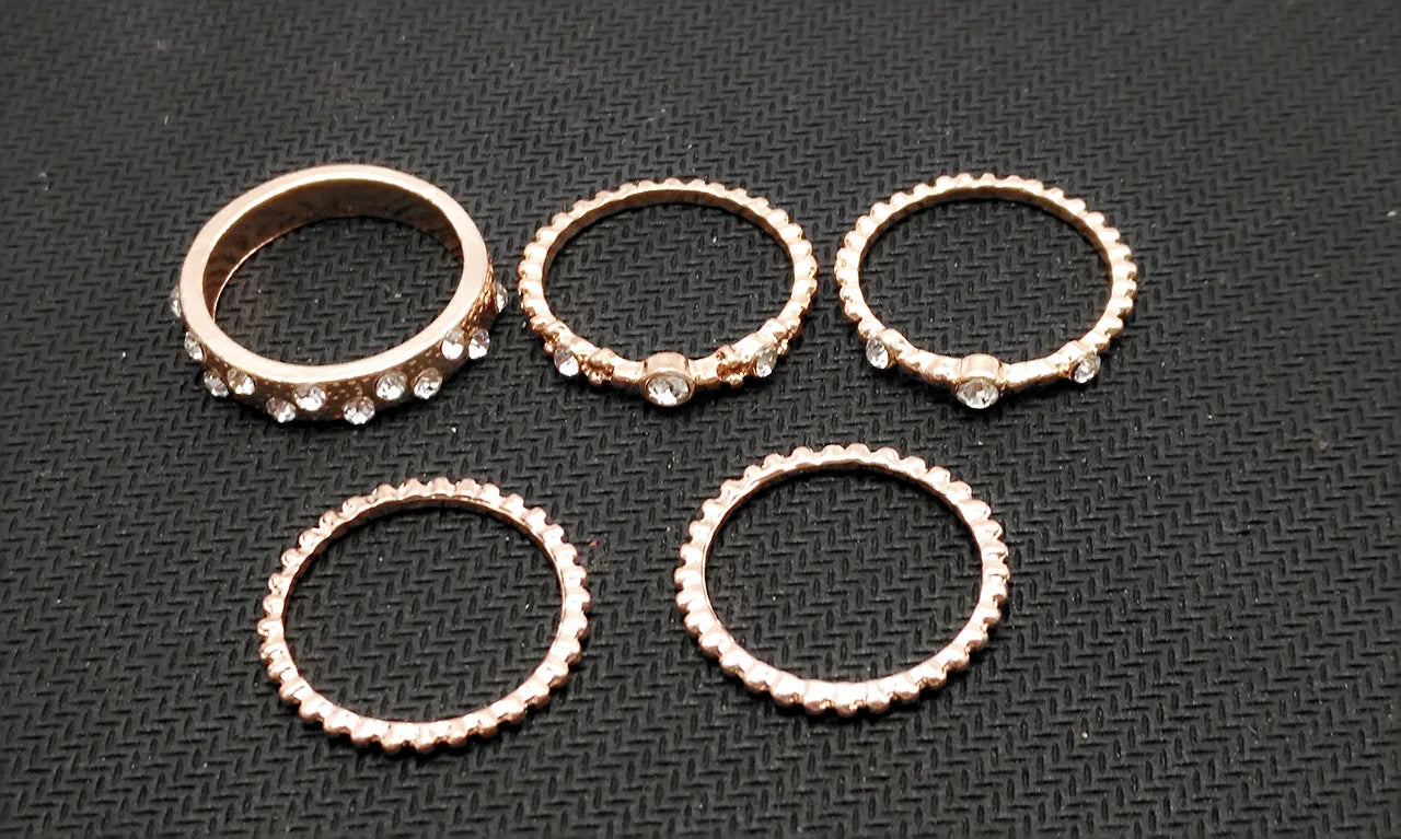 5PCS Rose Gold Rhinestone Crystal Rings for Women