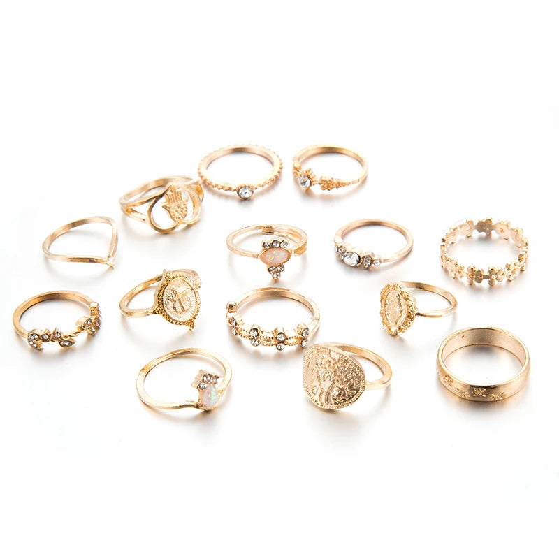 15 Pcs Boho Virgin Mary Gold Rings For Women